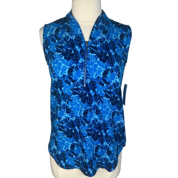 NY Collection Sleeveless Blouse Womens Small Blue Floral Zipper New - Picture 1 of 10